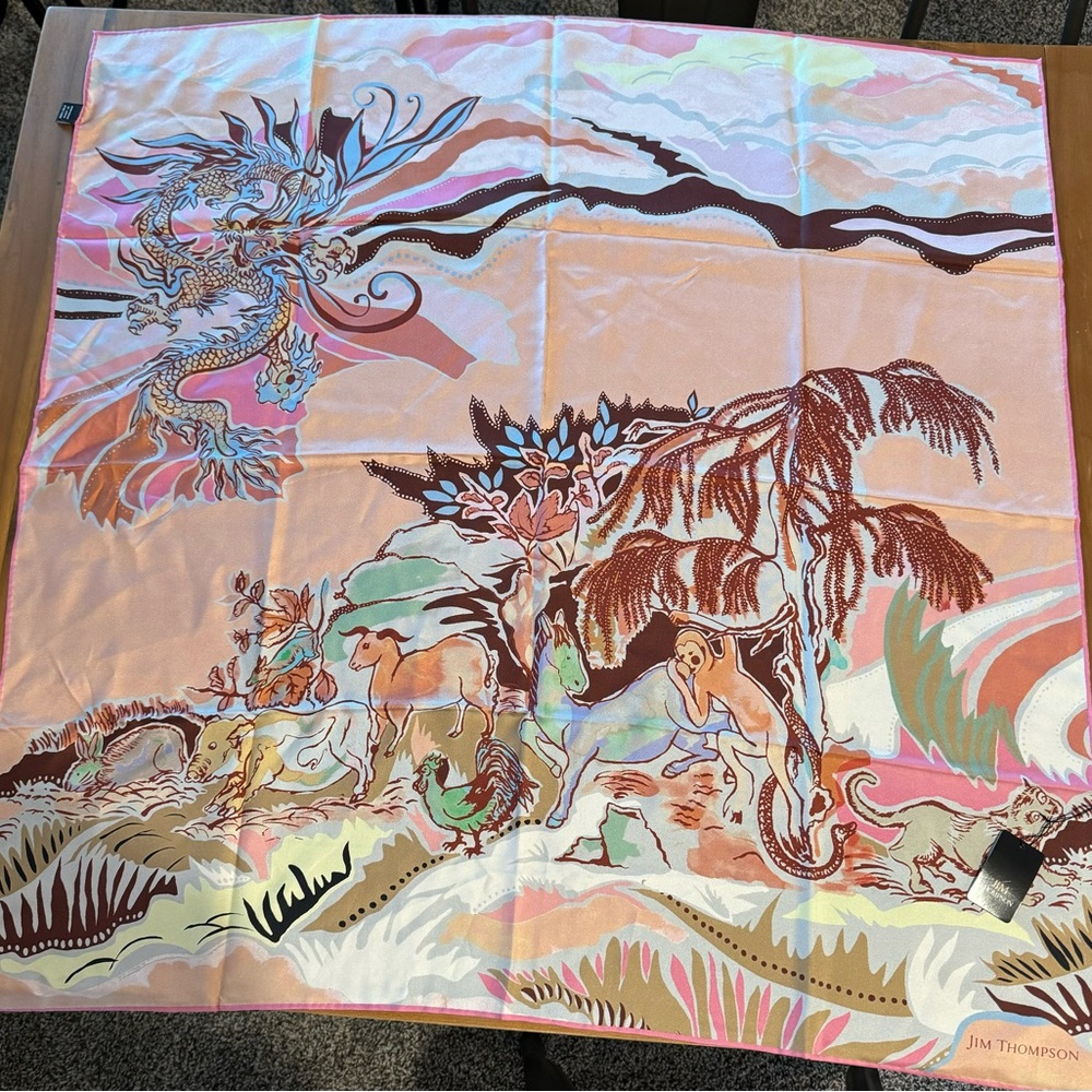 Jim Thompson Pink Multicolor 100% Silk Scarf